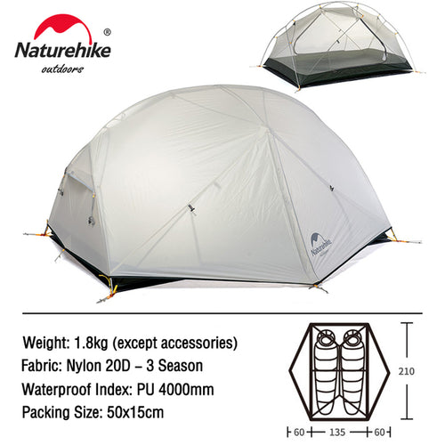 Naturehike Mongar Tent 2 Person Ultralight Travel Tent Double Layer